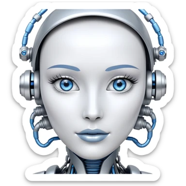 Gorgeous female intricate robot face silver with blue eyes sticker