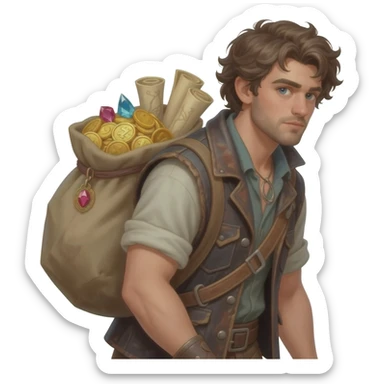  парень несет мешок с драгоценносями за спиной sticker
