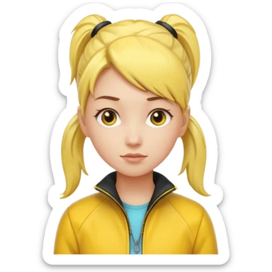 girl with yellow jacket, pony tail. sticker