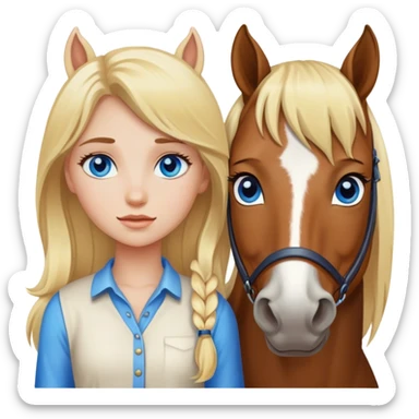 Blonde and blue eye girl with horse sticker