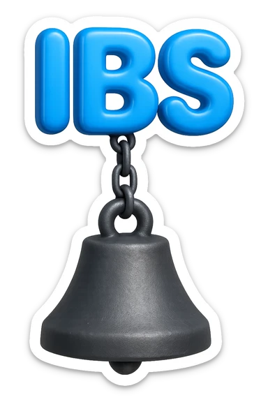 emoji stile iphone della parola "IBS" sospesa in aria con zavorra attaccata sotto che la fa cadere per il peso, iperrealistico 4k sticker