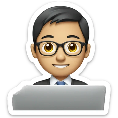 Young Asian office worker wearing glasses using a laptop sticker