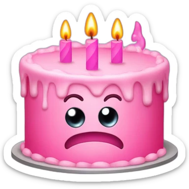 Pink cake with candle, and two eyes, two protruding teeth. sticker