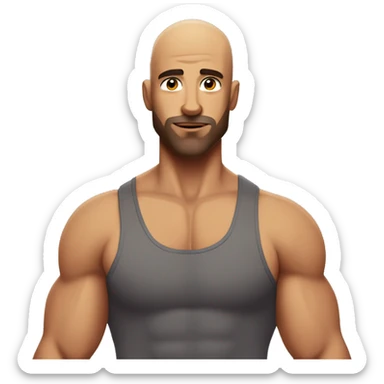 muscle man, close shaven head, tank top, hairy chest, full facial scruff sticker