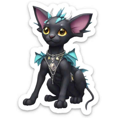cool punk kawaii anime edgy distinguished elegant beautiful fantasy black ethereal nargacuga-bat-sphynx-Quiana-Fakemon collar harness jewels full body sticker