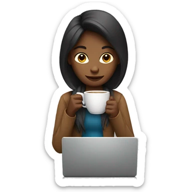 girl working on laptop and drinking coffee sticker