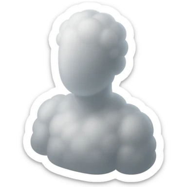 person made entirely of white fluffy convex clouds, shoulder up, front view, matte glass style sticker