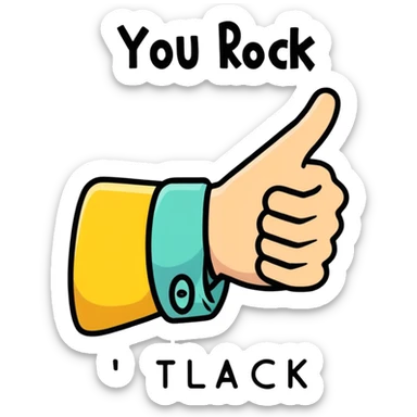 The words “YOU ROCK” stacked on top of eachother with a thumbs up in the middle sticker