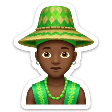 Create me an emoji of a cool Young Nigerian prince wearing a neon green gradient African patterns with "hula hat" (a Nigerian-inspired hat).  sticker