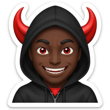 evil person with devilish smile and black face sticker