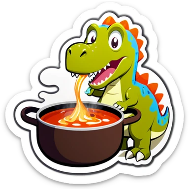 A dinosaur eating a hot pot sticker