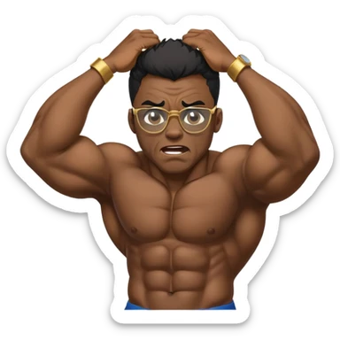 black bodybuilder with gold glasses frustrated pulling hair sticker