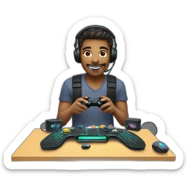 A gamer with gaming set up sticker