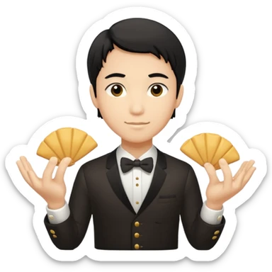 ligth black hair waiter with fortune cookies sticker