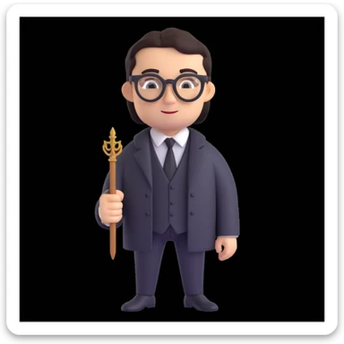 a medieval man wearing black glasses and a black suit sticker