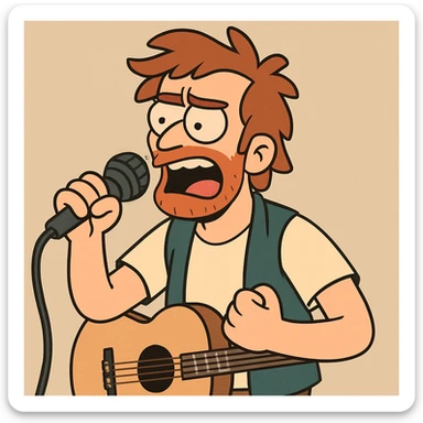 musician singing into microphone, cartoon style sticker