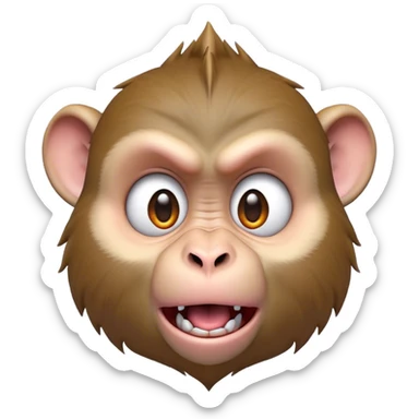 Cinematic Comical Macaque Portrait Emoji, Head tilted dramatically with an exaggerated, shocked expression and a raised eyebrow, featuring a lively, nimble build with spiky fur and wide, comically expressive eyes, Simplified yet hilariously animated features, highly detailed, glowing with a slightly sassy, vibrant glow, high shine, dramatic yet playful, stylized with an air of cheeky primate attitude, soft glowing outline, capturing the essence of a meme-worthy macaque that looks ready to deliver a playful side-eye into viral fame! sticker