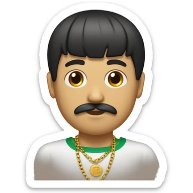 mexican edgar with a bowl cut and a gold chain with a mustache  sticker