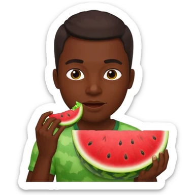 Dark skin guy eating a watermelon sticker