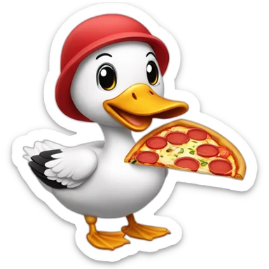 mignon canard qui mange une pizza sticker