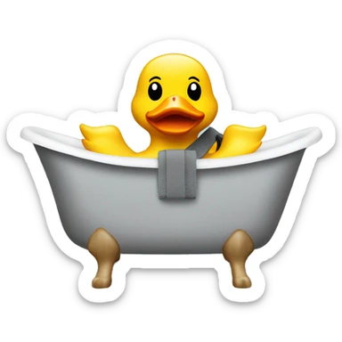 Rubber duck in a bath with a grey belt on a grey chair sticker