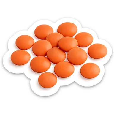 Depict a small scatter of dried red lentils (coral lentils), flat lens shape, warm orange to coral color, smooth matte texture, subtle size and tone variation, no bowl or packaging, clean 3D style, soft lighting, transparent background, emoji scale. sticker