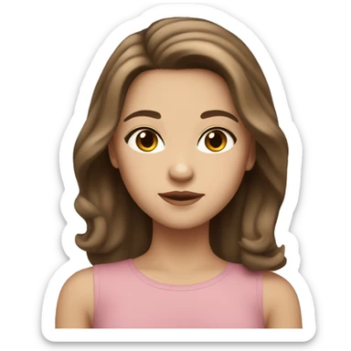 a white girl with shoulder length brown hair, brown eyes, small rosy lips sticker