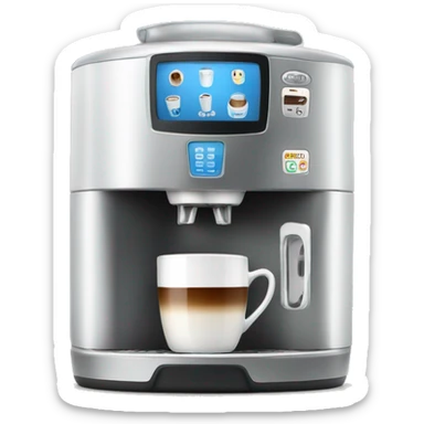 Coffee machine with a mug of coffee and milk container sticker