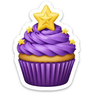 cupcake with purple frosting and a star-shaped candy sticker