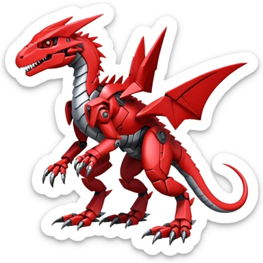 Cool Edgy Futuristic Red Digimon-Fakemon-Guilmon-Velociraptor-Dragon-Mecha full body sticker