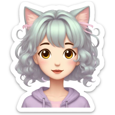 Gorgeous pastel anime girl with blushing face and hair garnitures and pretty hair and cat ears aesthetic trending style sticker