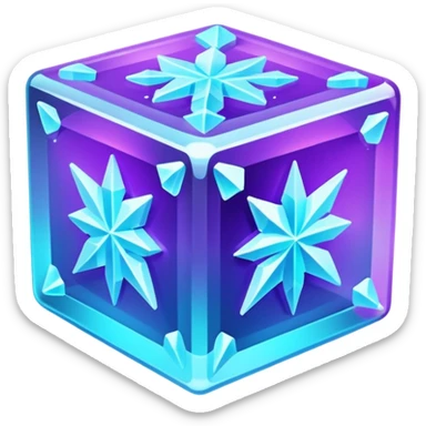 glowing ice crystal cube, icy neon cyan highlights, purple neon accents. sticker