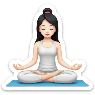Yoga posing girl with white skin, long black hair and eyes closed sticker