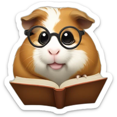 Fat guinea pig reading a book and wearing glasses sticker