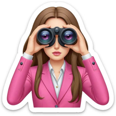futuristic-looking woman with long hair in an intensive color pink suit looking through two-eye binoculars sticker