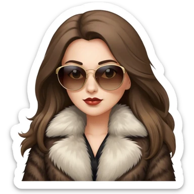 Beautiful realistic long hair light brunette mob wife with fur coat Sun Glasses sticker