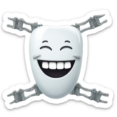 metal braces ontop of white teeth smiling sticker