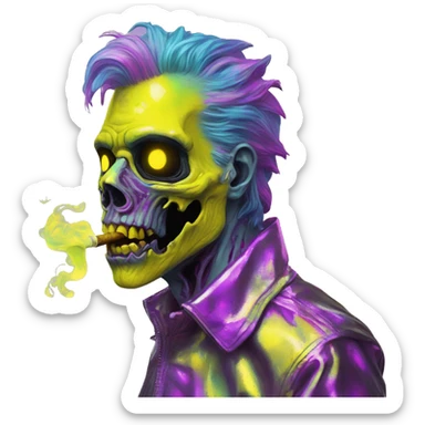 .Zombie_ Vaporwave black holographic oilslick zombie unicorn smoking yellow caution tape  sticker