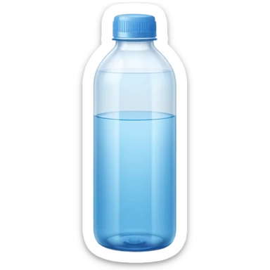 tall translucent plastic bottle with smooth curves and slightly tinted blue or white cap, filled with clear liquid, clean minimal design, no label, no measuring cap, no drops, no extras, sealed bottle, soft lighting, subtle shadows, emoji scale sticker