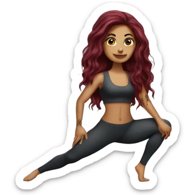 Beautiful tattooed  burgundy long haired woman doing Pilates sticker