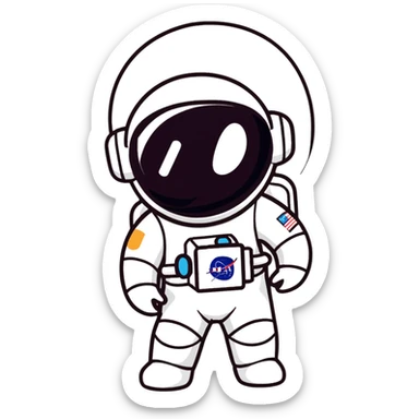kid astronaut in white spacesuit with helmet sticker