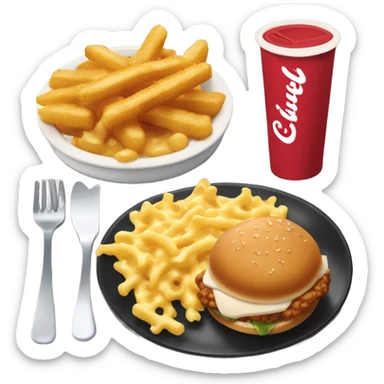 A Chick-fil-A meal with grilled chicken, mac & cheese, and waffle fries sticker