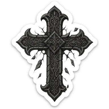gothic style goth cross with a broken effect sticker