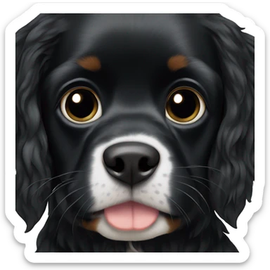 Small completely black king spaniel with black fur on his whole face and white stripe on chest sticker