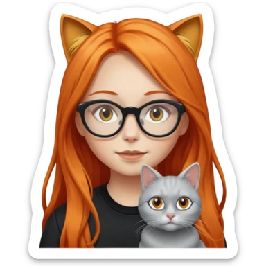 girl with very long orange hair, and silver cat-eyed glasses. Black clothes sticker