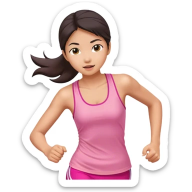 asian girl pink tank top running sticker