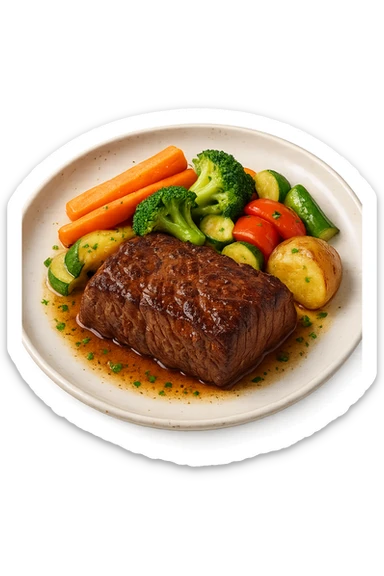 Manzo con verdure su un piatto sticker