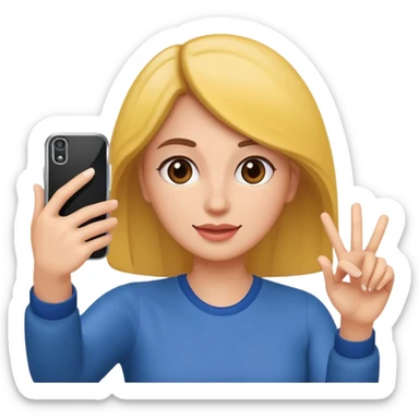  woman holding her phone having selfie sticker