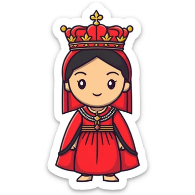Ottoman queen with red dress and crown, imperial Turkish royal attire sticker