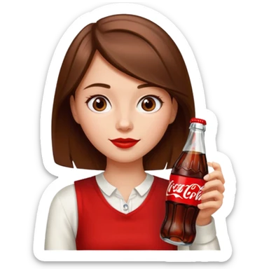 a girl with brown hair drinking a bottle of coca cola sticker